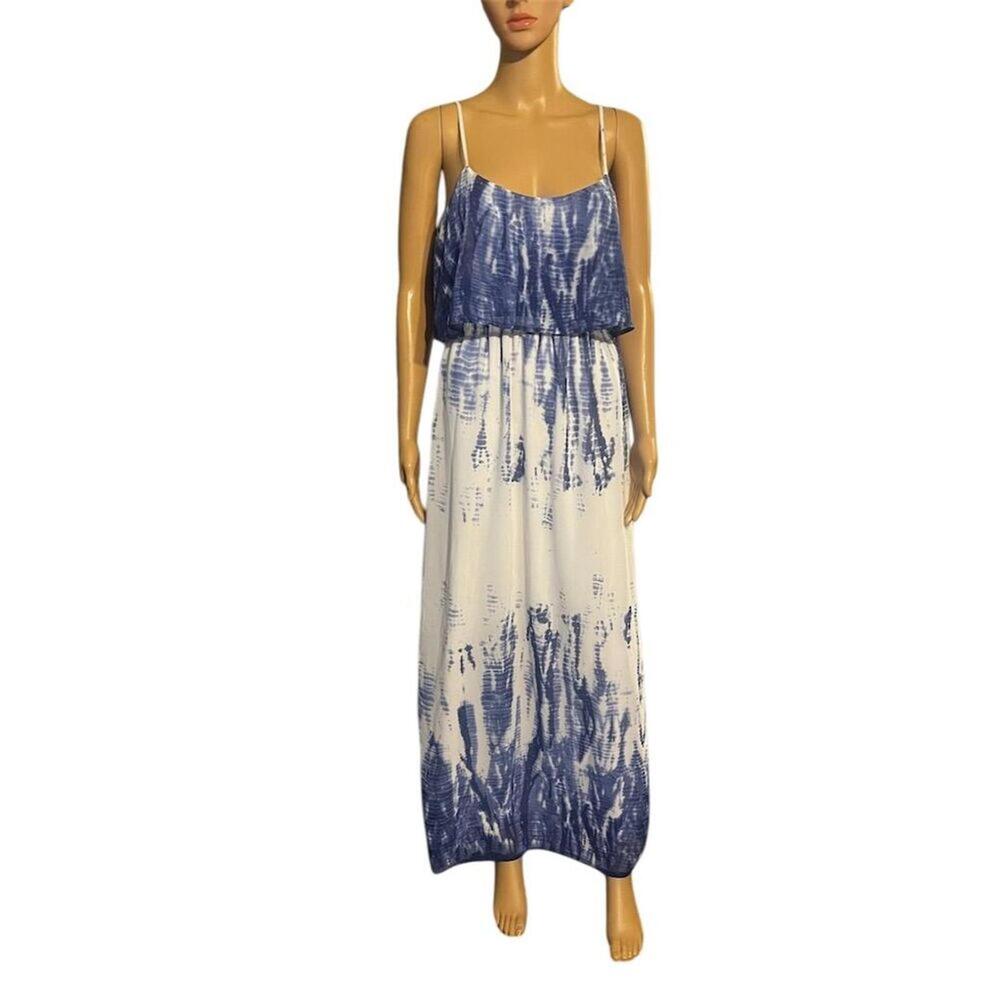 Takara Blue Tie-Dye Maxi Dress Sleeveless Scoop Neck M boho - Picture 2 of 9